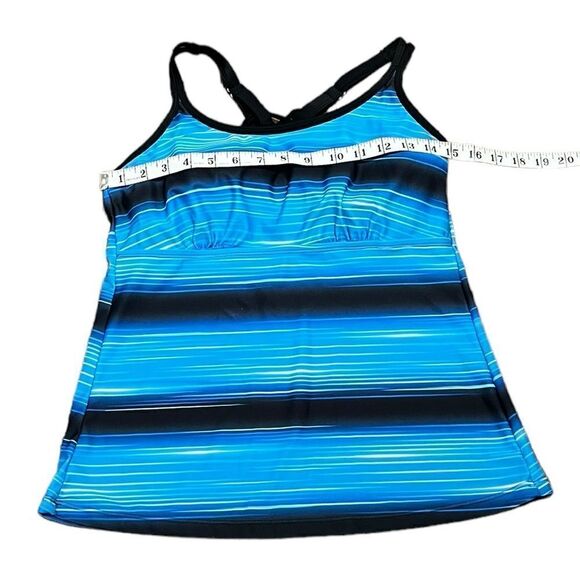 NWT Yonique Women’s Blue And Black Stripe Tankini Swim Top, Size S - Picture 6 of 10